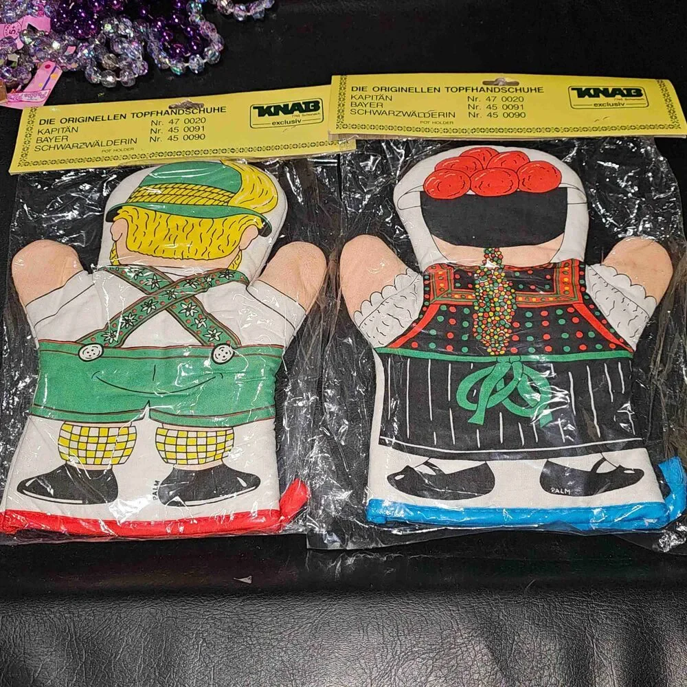 NWT Vintage‎ Knab Green Swedish Man Woman Potholder Set NOS